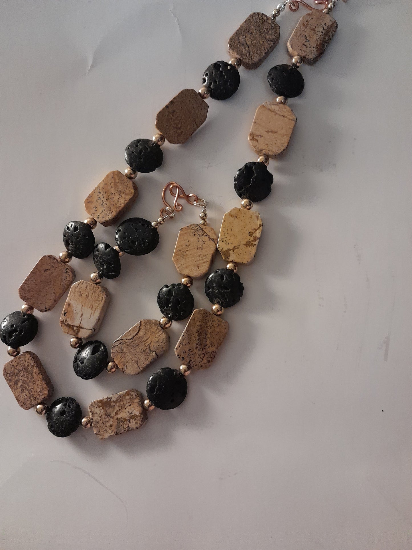 Paper Jasper / Lava Stone Necklace / Bracelet set