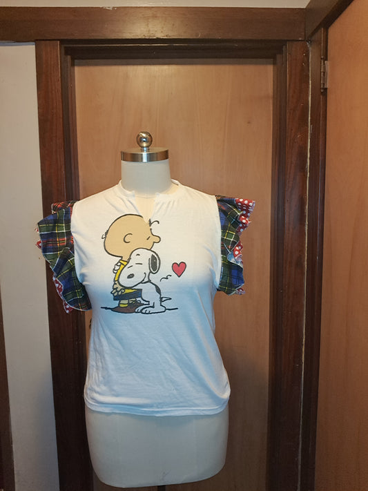 Graphic tee w/ flounce sleeves